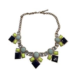 Chunky Statement Necklace With Gemstone Clusters Blue Yellow Black